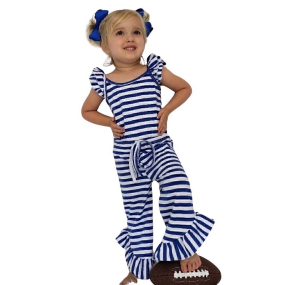 61. Girls Blue/White Stripe Drawstring romper NWT